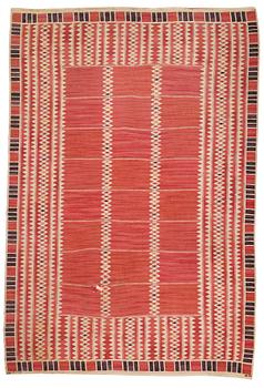 Barbro Nilsson, Matto, "Salerno röd", flat weave, ca 387-390,5 x 257,5-266 cm, signed AB MMF BN.