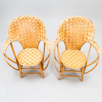KORGSTOLAR, 2 st, BORD, "Le Corbusier", tillverkare Pascal Raffier Vannerie, Frankrike 1900-talets slut.