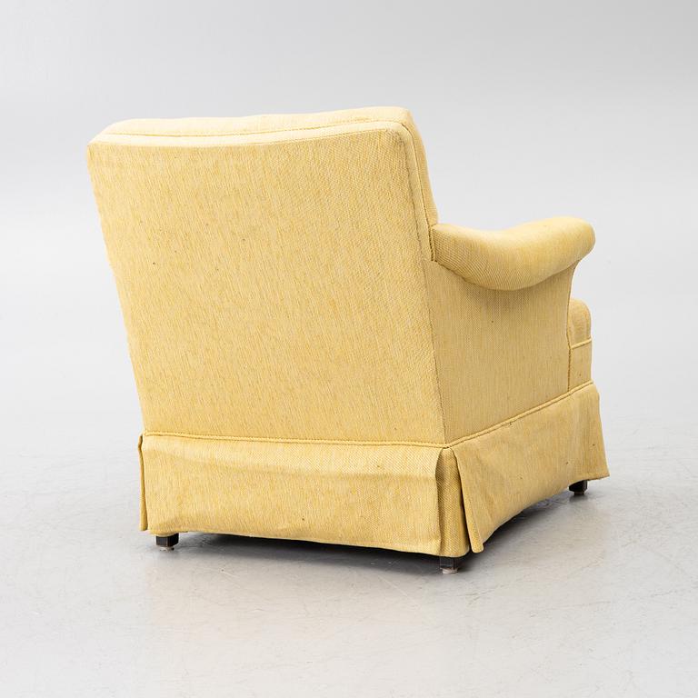 Armchair, mid-20th century, upholstered in the textile “Vägen” by Firma Svenskt Tenn.