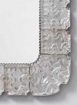 Carl Fagerlund, a Swedish Modern cast glass framed mirror, Orrefors ca 1940-50's.