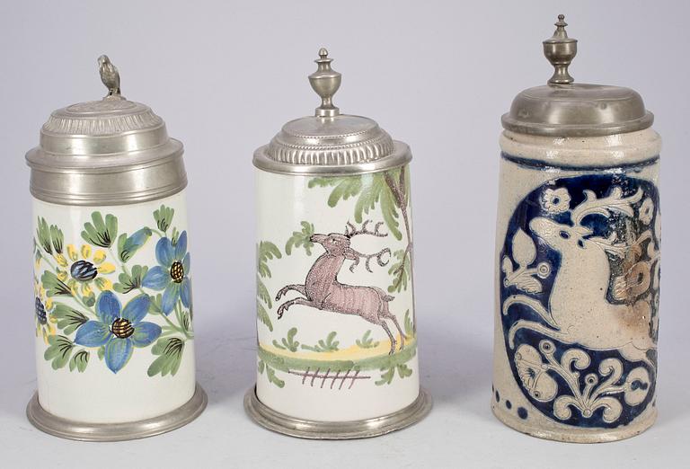 STOP, 3 st, fajans, stengods och tenn, 1700/1800-tal.