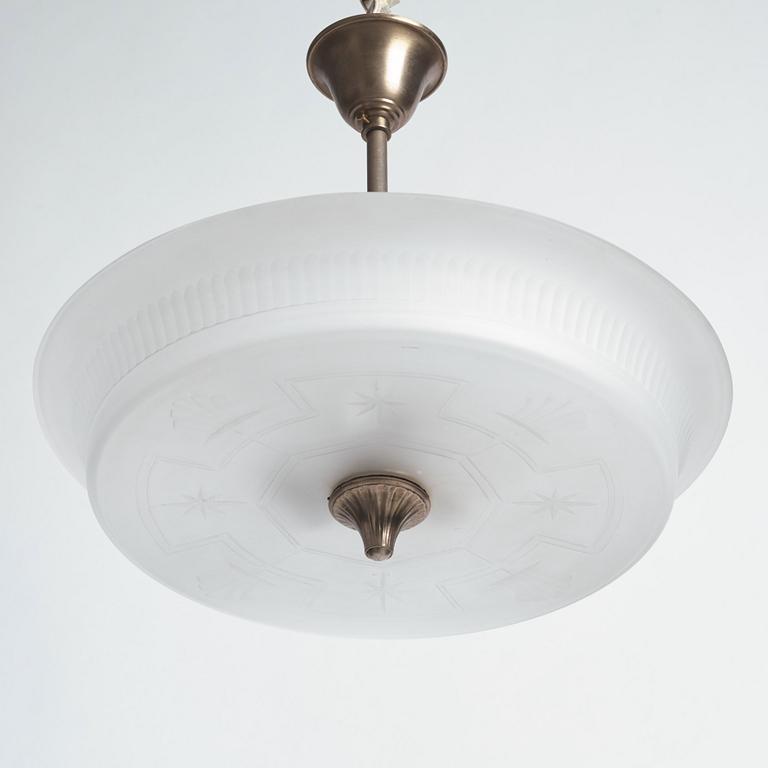 Edward Hald, & Erik Tidstrand, a ceiling lamp, Orrefors & Nordiska Kompaniet, 1920s-30s.