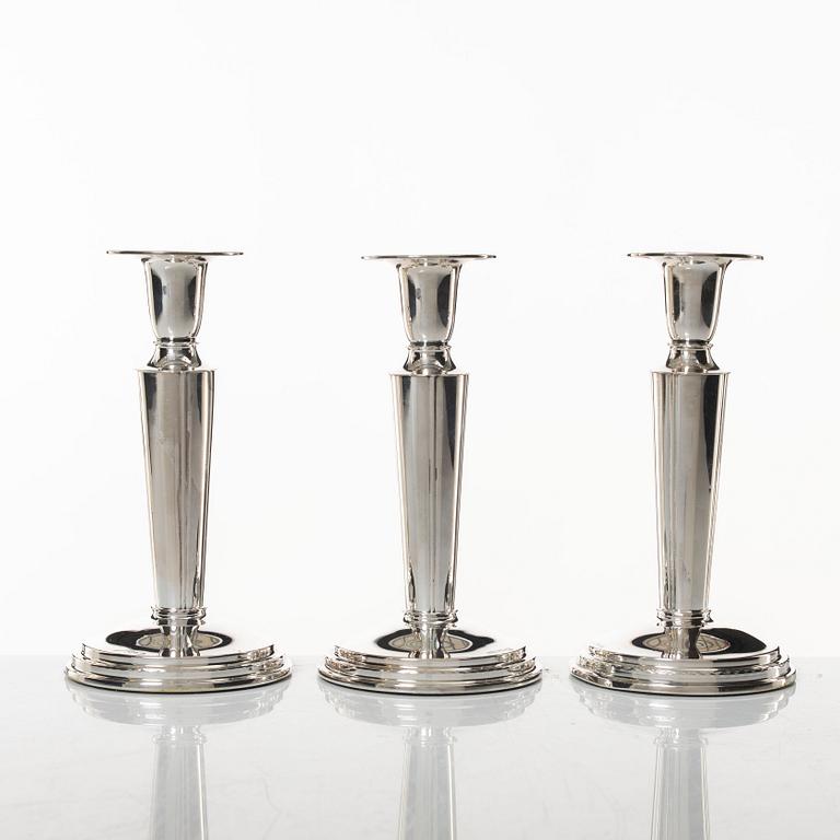 Candlesticks, three pieces, silver, TESI, Gothenburg 1962.