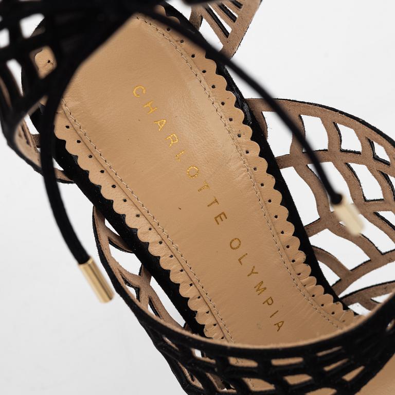 Charlotte Olympia, a pair of black suede spiderweb sandals. Size 36 1/2.