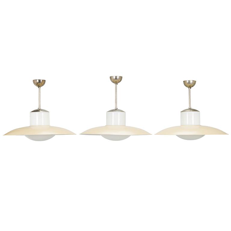 Paavo Tynell, three mid-20th century '1673' pendant lights for Idman Finland.