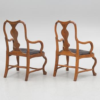 A pair of Swedish rococo armchairs, mid 18th century.