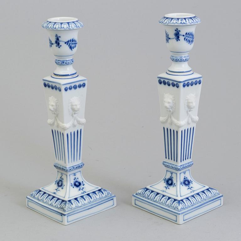 A pair of porcelain candle sticks, "Musselmalet", Royal Copenhagen, Denmark,