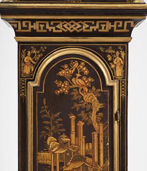 A George II japanned musical longcase clock by William Barrow (watchmaker in London 1700-36).