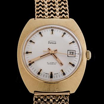 ARMBANDSUR, 18 k guld, Eweco, Swiss Made. Vikt ca 66 g.