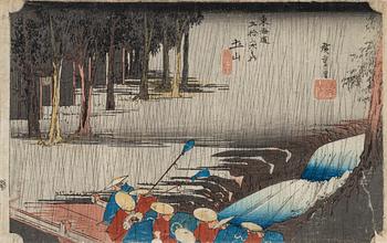 Ando Utagawa Hiroshige, a woodblock print in colours, mid 19th Century.