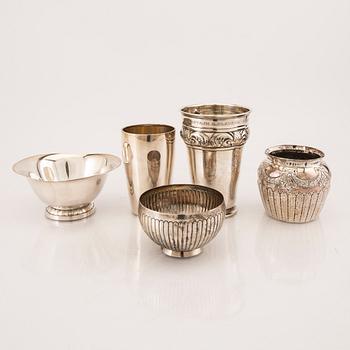 Vaser samt skålar 5 st silver 1900-tal.
