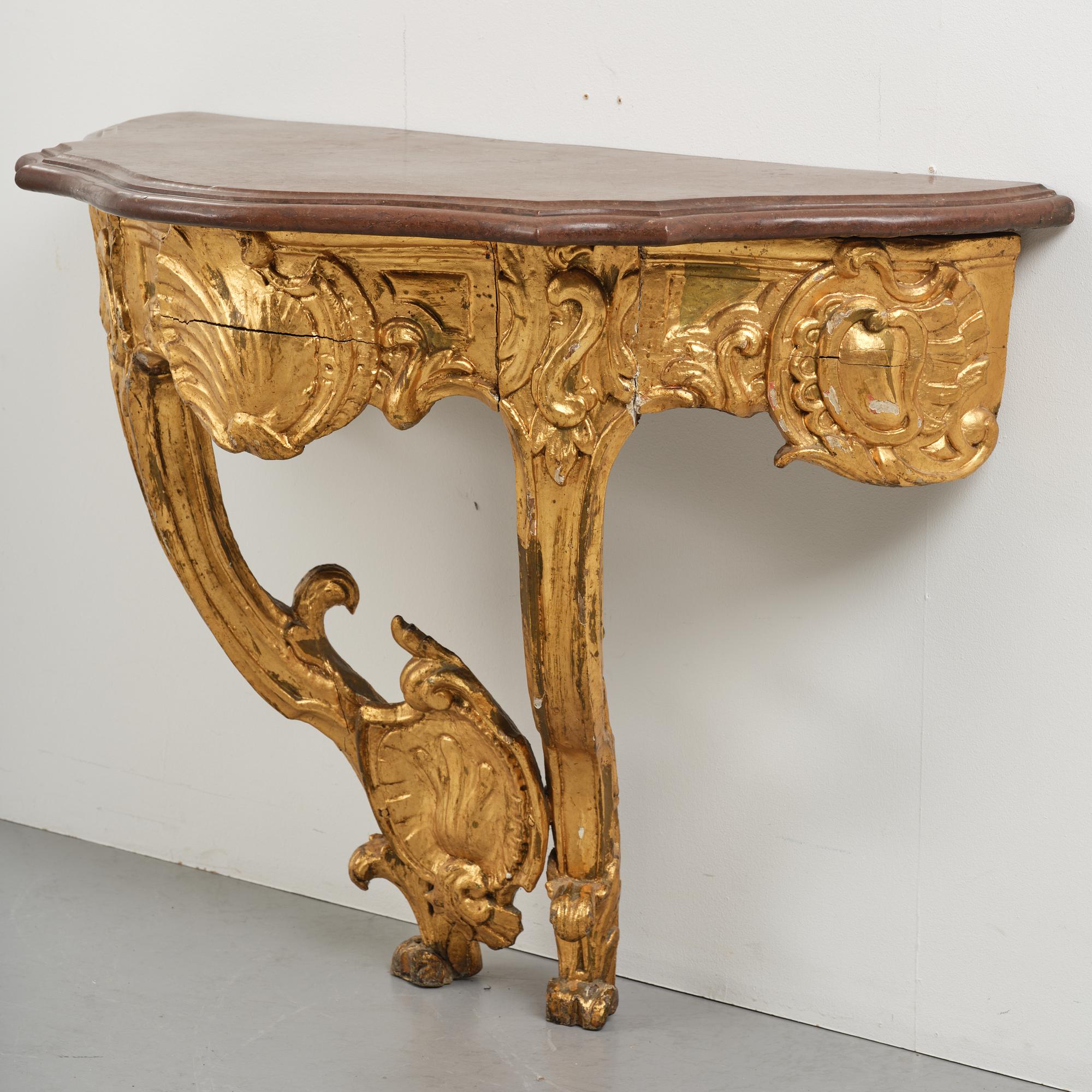 Konsolbord, troligen Danmark, 1700-talets andra hälft, Rokoko.