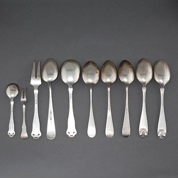 BESTICK, 10 delar, silver, mestadelen norska stämplar, bl.a Brödrene Lohne, omkring år 1900 / 1900-talets första hälft.