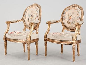 SALONGSGRUPP, 4 delar, Louis XVI-stil, 18/1900-tal.