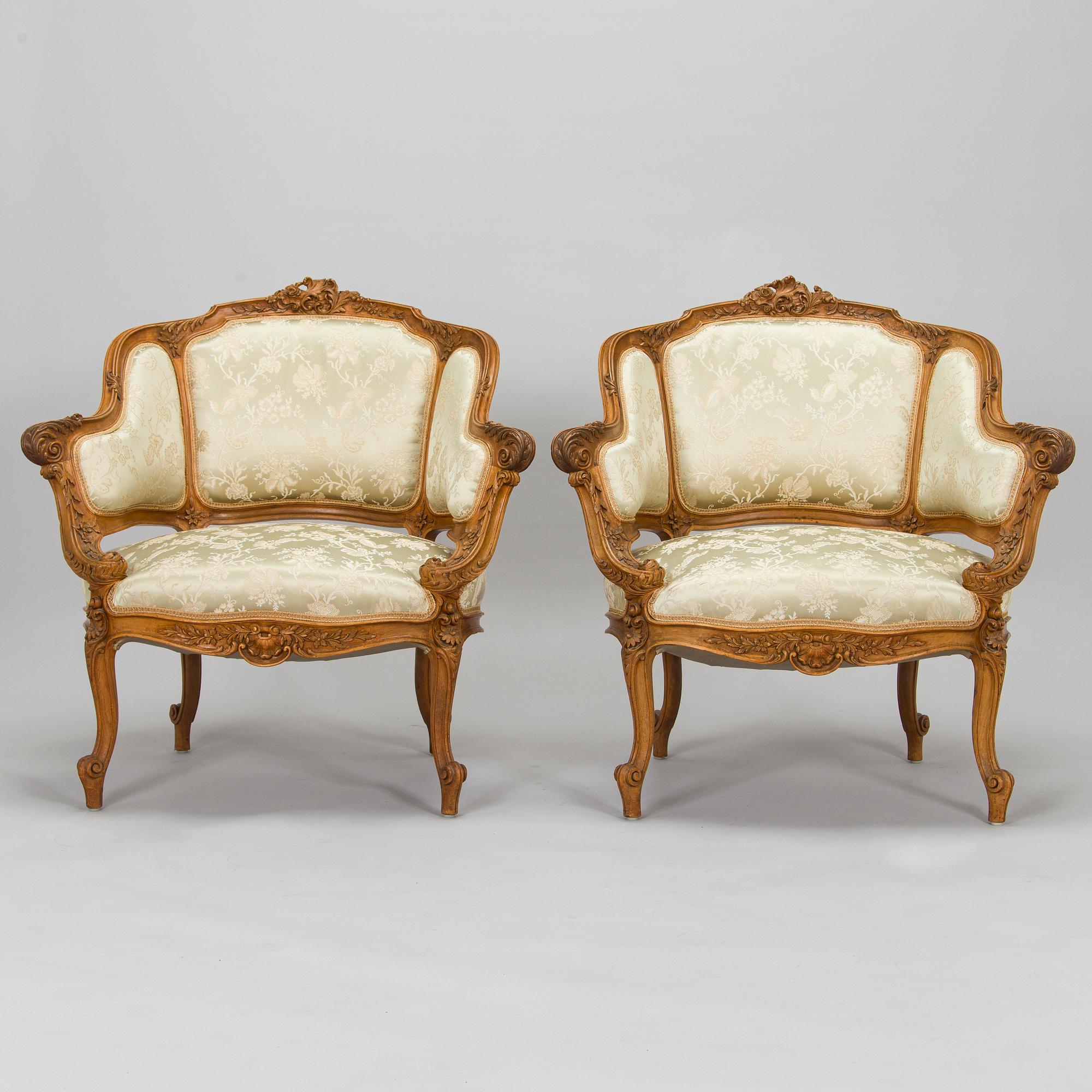 Soffa och fåtöljer, ett par, omkring 1900.