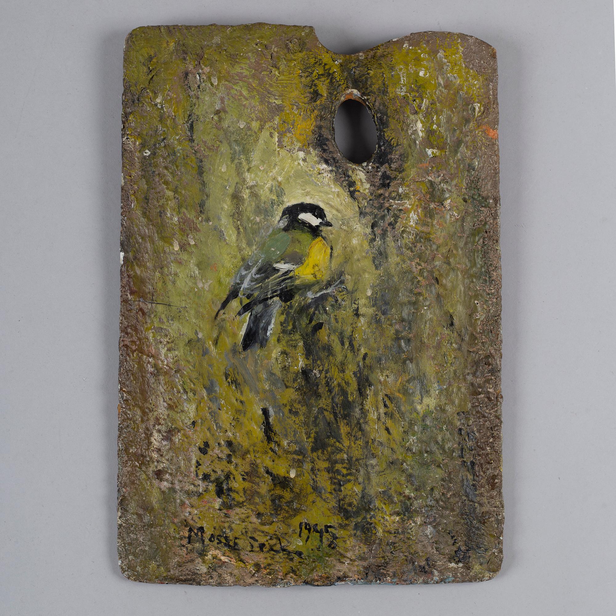 Mosse Stoopendaal, olja och gips på träpalett, signerad och daterad 1945.