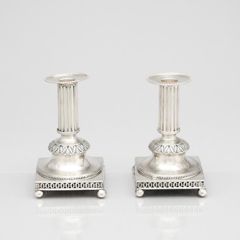 Mikael Nyberg, ljusstakar, ett par, silver, Stockholm 1796.