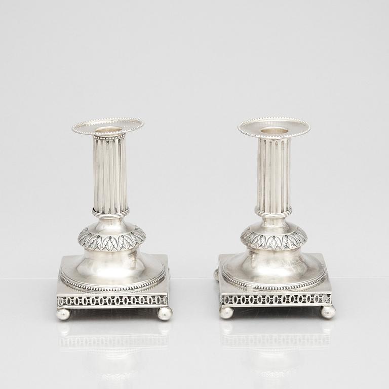 A pair of Swedish Gustavian 18th century silver candlesticks, mark of Mikael Nyberg, Stockholm 1796.