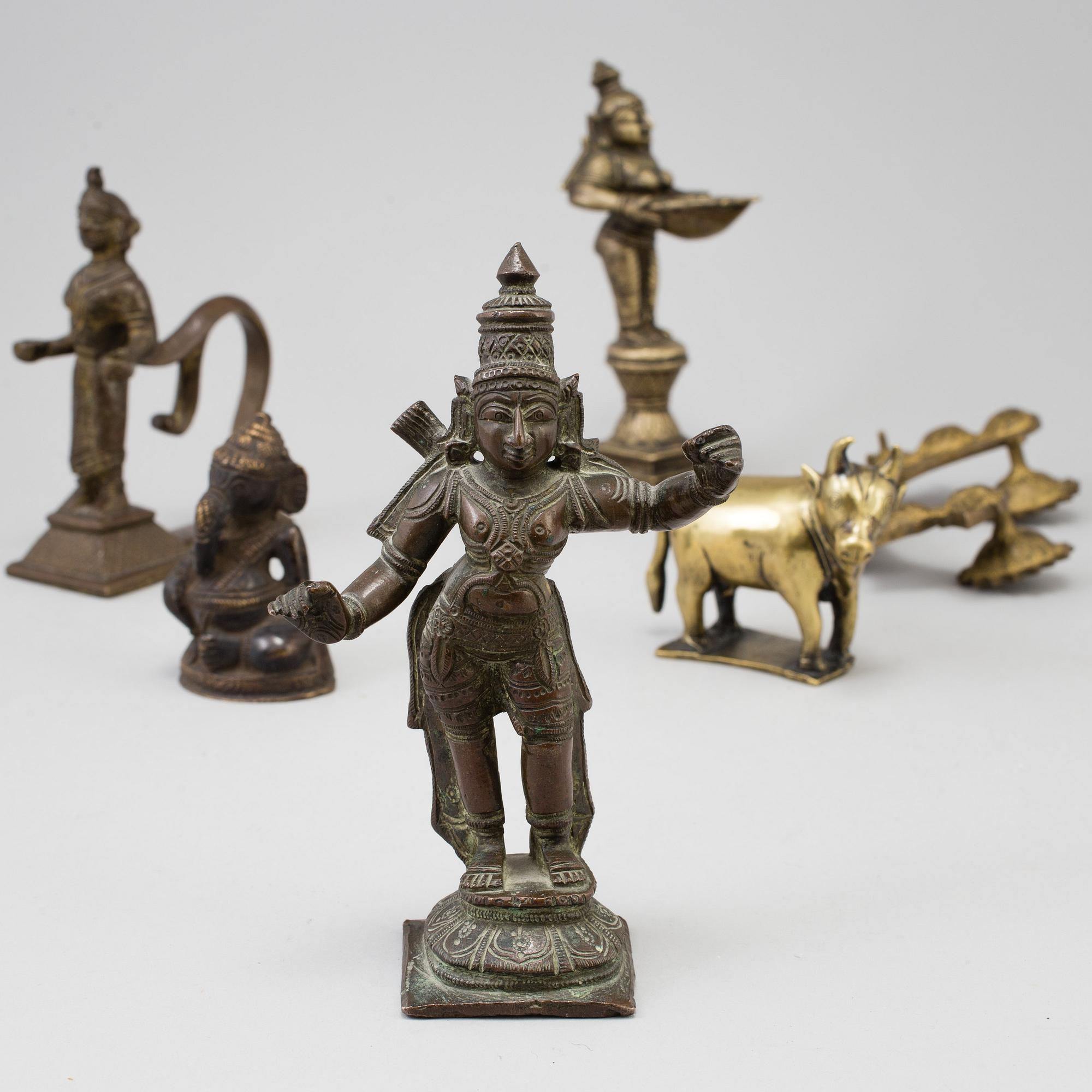 GUDOMAR, fem stycken, brons. Indien, tidigt 1900-tal.
