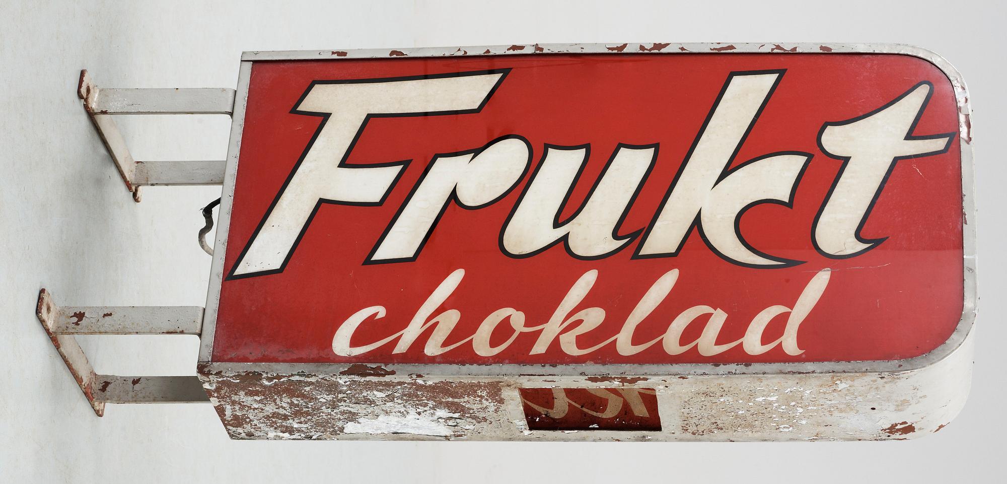 REKLAMSKYLT, plåt och glas, 1940/50-tal.