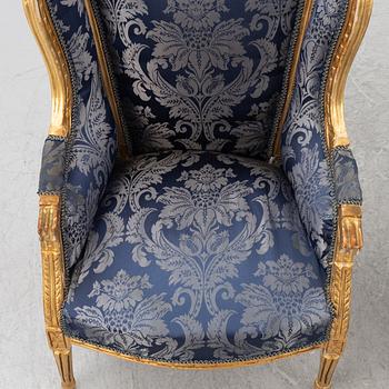A pair of Louis XVI style armchairs, late 20th Century.