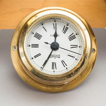 TWO BRASS MARINE CLOCK AND A BAROMETER BY STOCKBURGER.