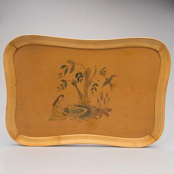 TAIDETARJOTIN, koivua ja koivuviilua, Hilkka-Liisa Ahola, signerad HLA, Soinne & Kni, 1900-luvun puoliväli.