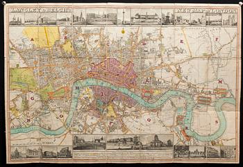 KARTA I FODRAL, "NEW MAP OF LONDON" Langley & Belch´s. 1800-talets första  hälft.