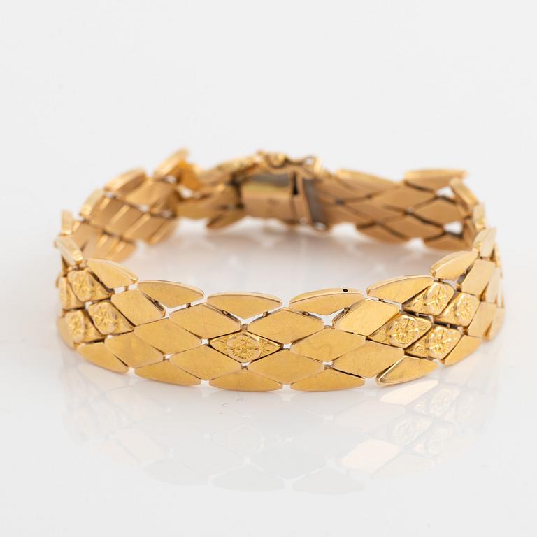 Armband, 18K guld, matta länkar, Italien.