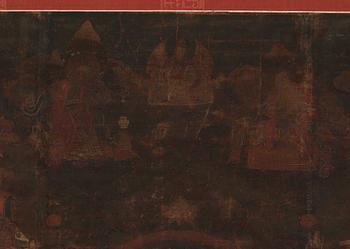A Tibetan thangka of Shakyamuni Buddha with the eighteen  arhats, 18th century.