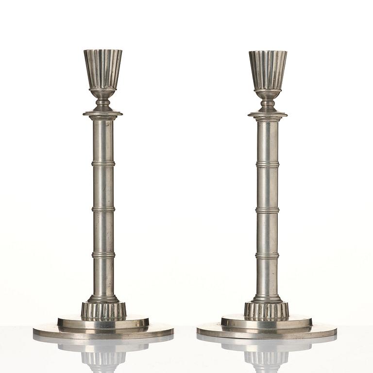 Erik Fleming, a pair of pewter candlesticks, Norrahammars Tenn, 1930.