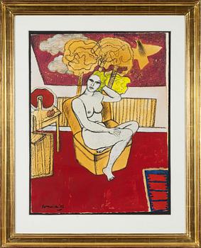 Beverloo Corneille, blandteknik på grafisk grund, signerad Corneille och daterad -88.