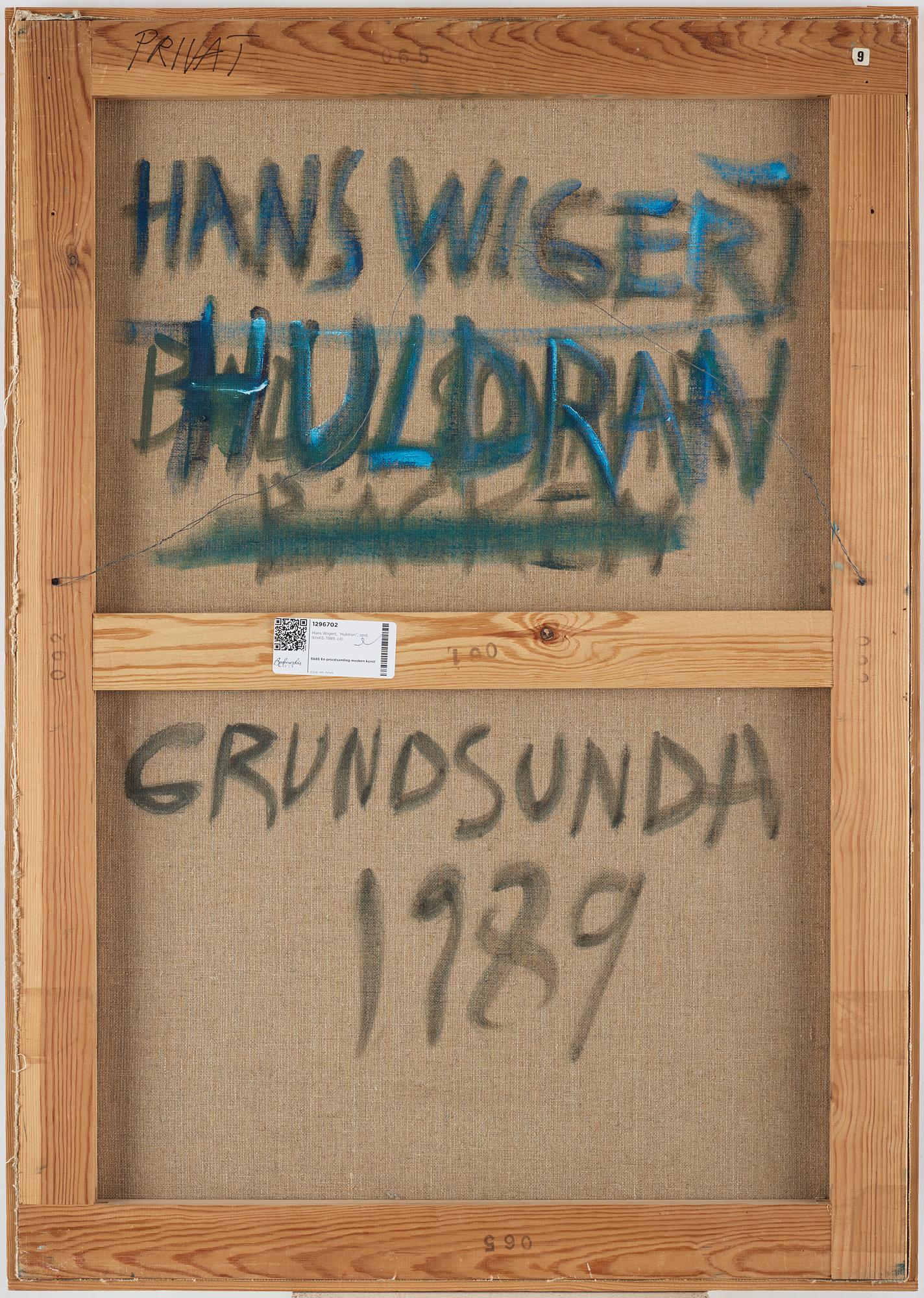 Hans Wigert, oil on canvas, signed and dated Grundsunda 1989 verso.