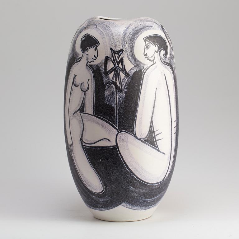 a mid 20th century earthenware floor vase designed by Mette Doller for Andersson och Johansson i Höganäs.