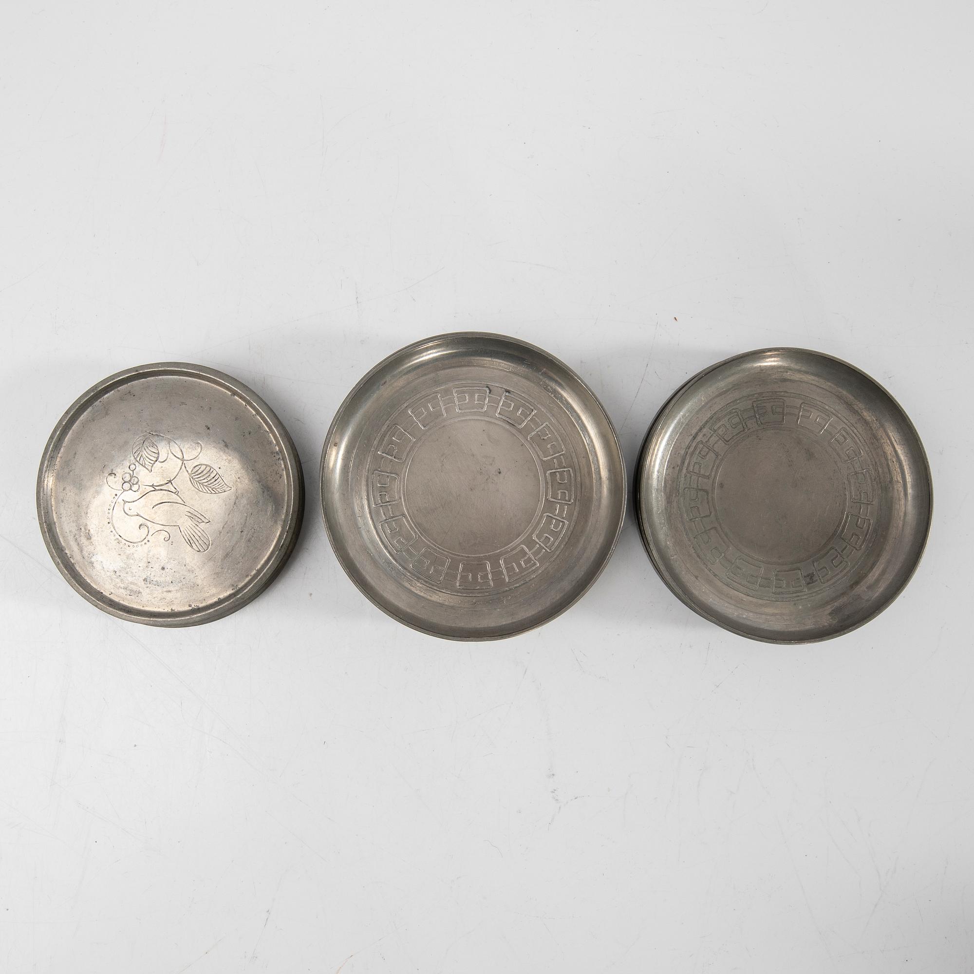 Just Andersen, glass coasters and cups, 23 + 2, Denmark, first half of the 20th century.