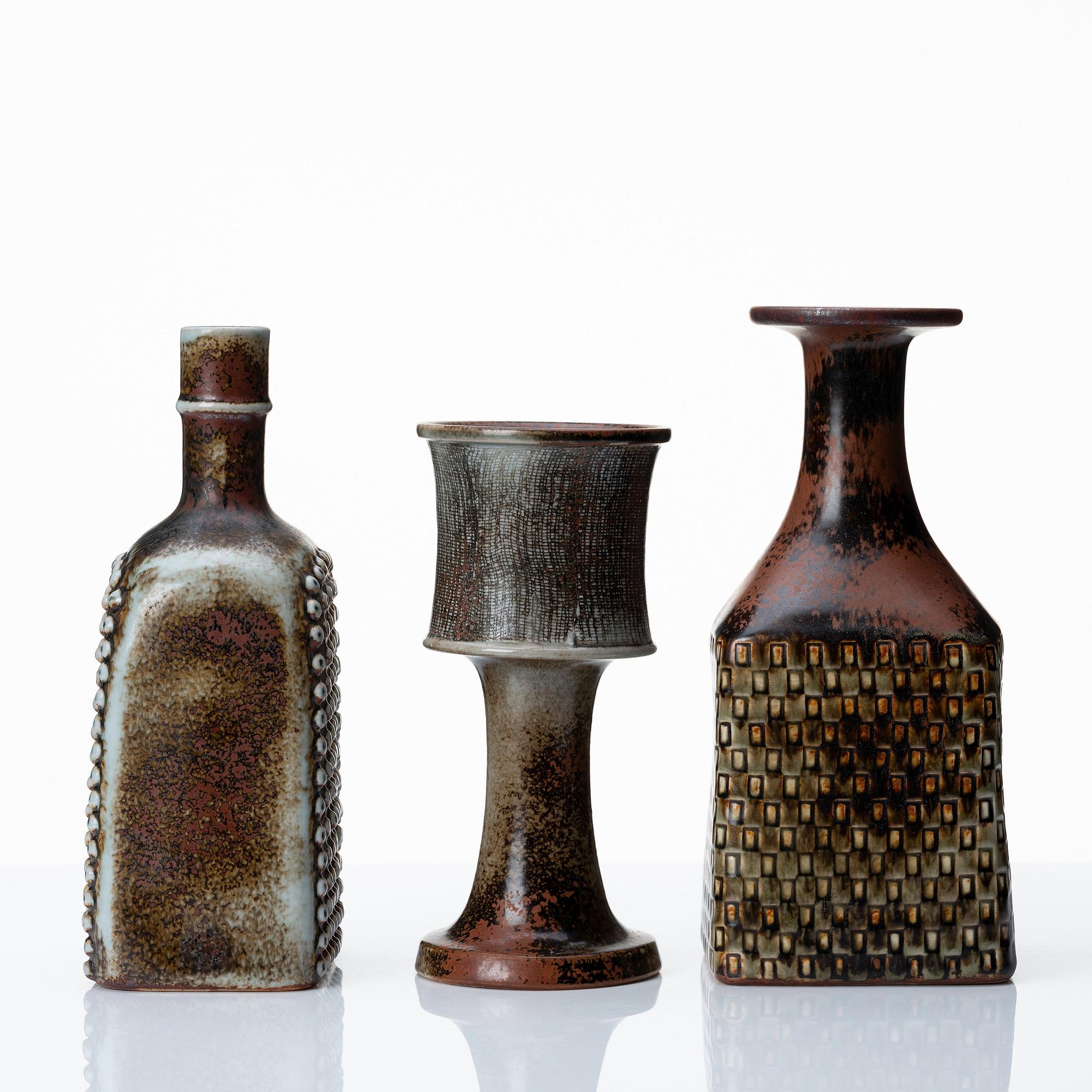 Stig Lindberg, three stoneware vases, Gustavsberg studio, Sweden 1967-70.