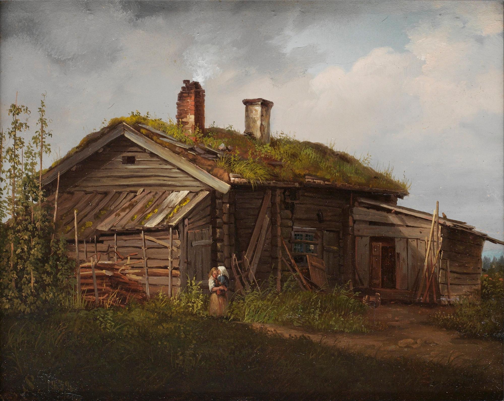 Joseph Magnus Stäck, Kvinna med barn utanför en torpstuga.
