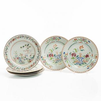 Six Famille Rose porcelain plates, China, Qianlong (1736-95).