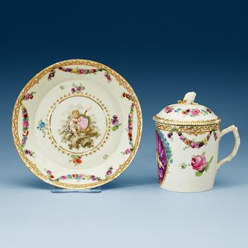 836. A Royal Copenhagen cup with saucer and cover, Denmark, 18th Century.