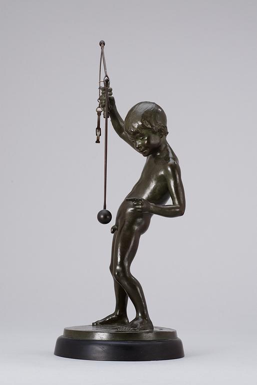 An Hugo Elmqvist patinated bronze letter balance, circa 1900.
