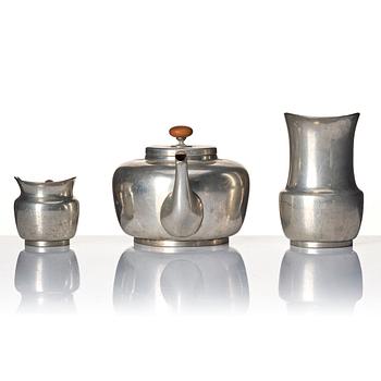 Josef Frank, a four pieces pewter tea service and a tray, model "A2330", Svenskt Tenn, Stockholm 1946 (tray 1929).