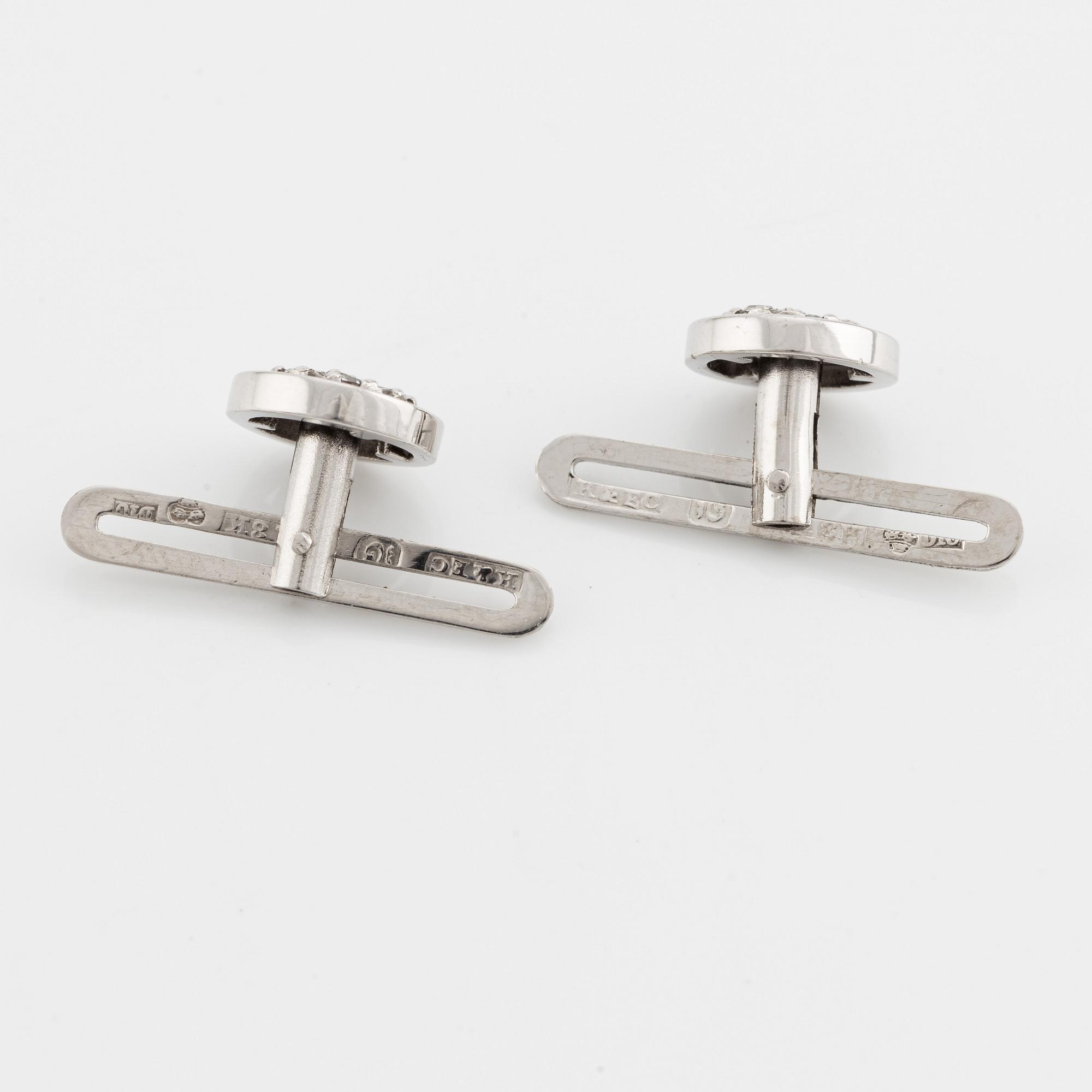 Dress shirt studs, 18K white gold with octagon-cut diamonds.
