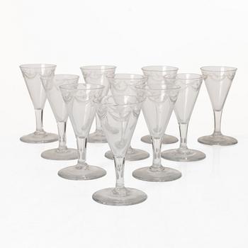 A set of ten engraved glasses, around 1900.