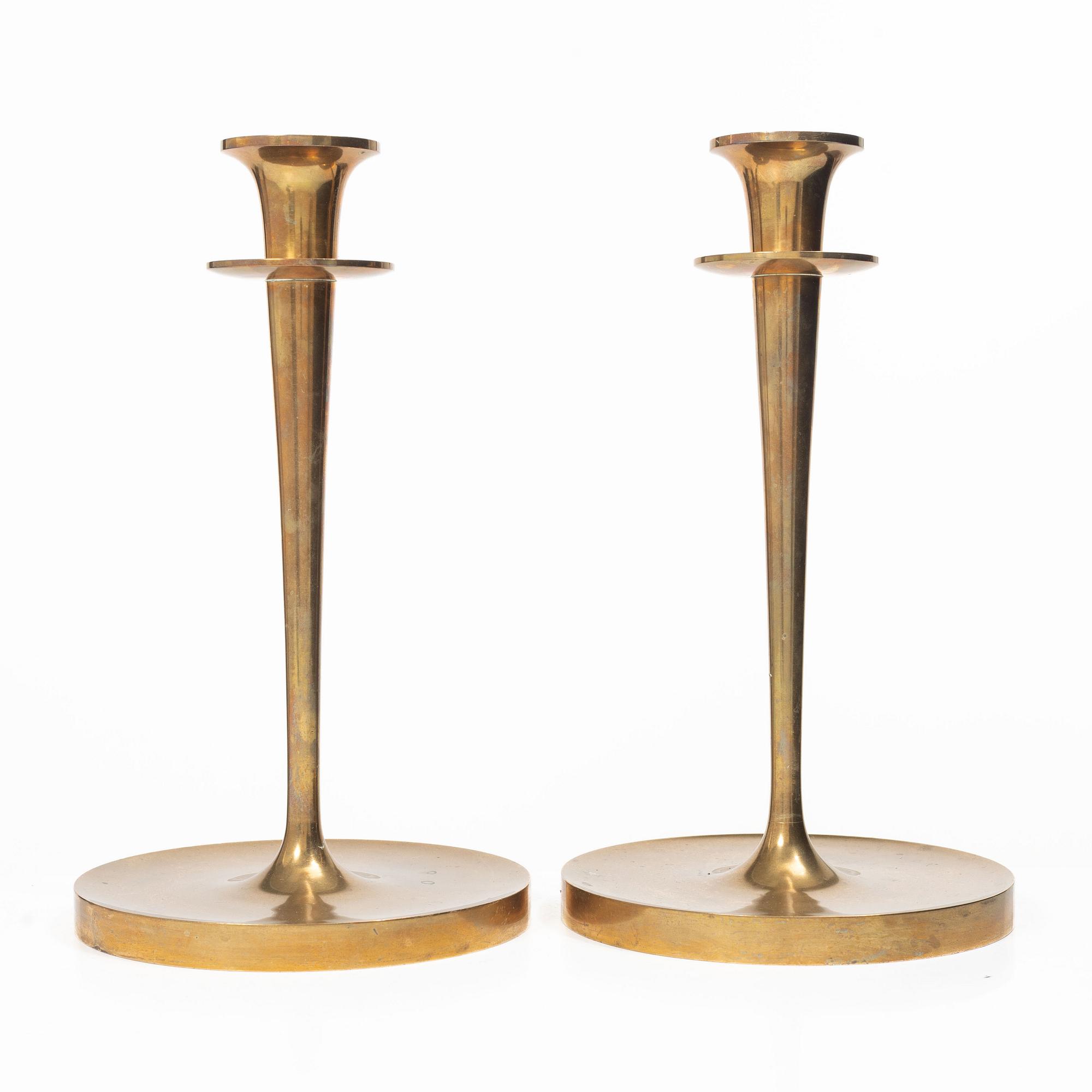A pair of brass candlesticks, no. 51, EOS Jönköping, 20th century.
