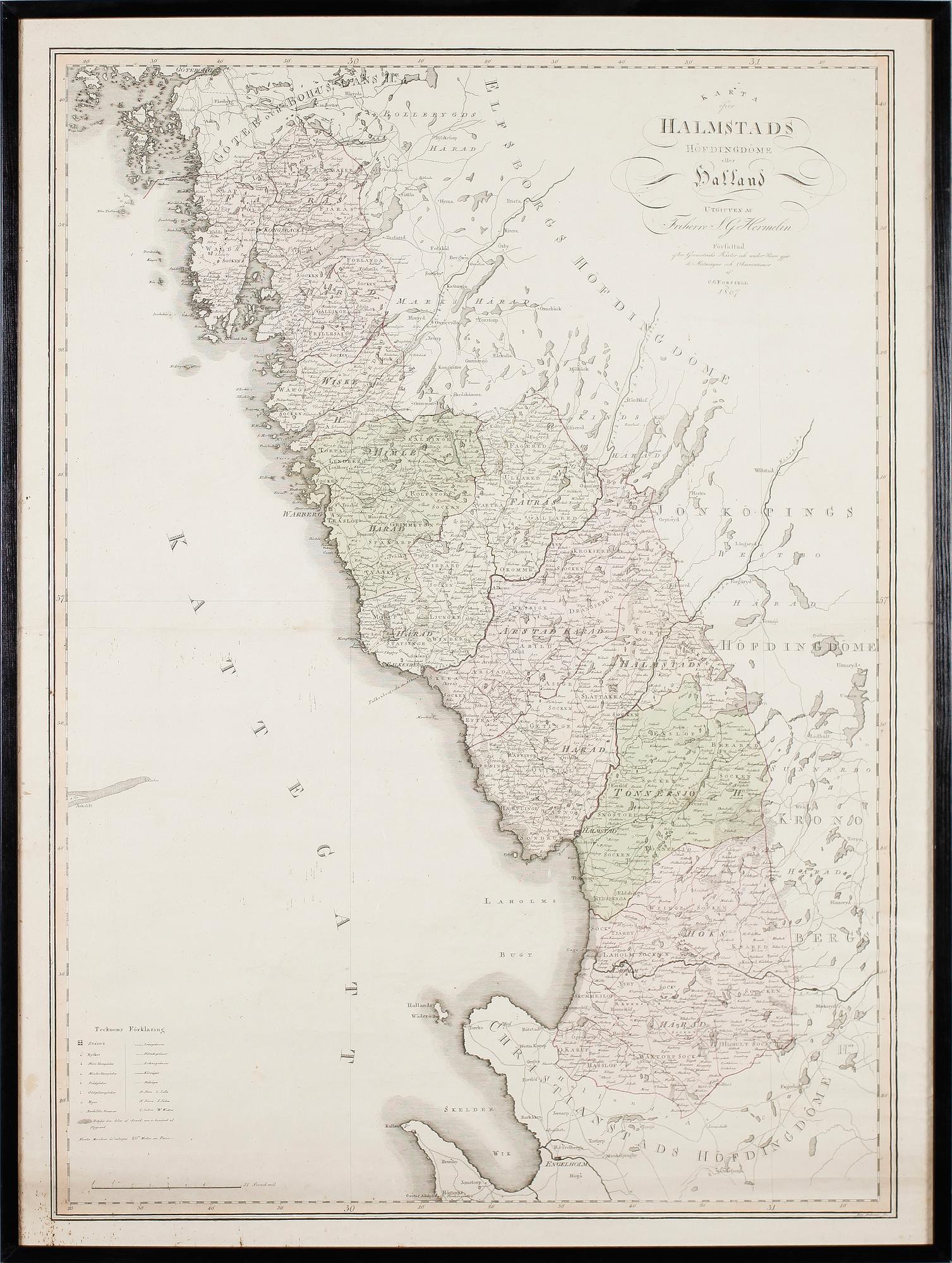 KARTA, litografiskt tryck, utgiven av Friherre SG Hermelin, daterad 1807.