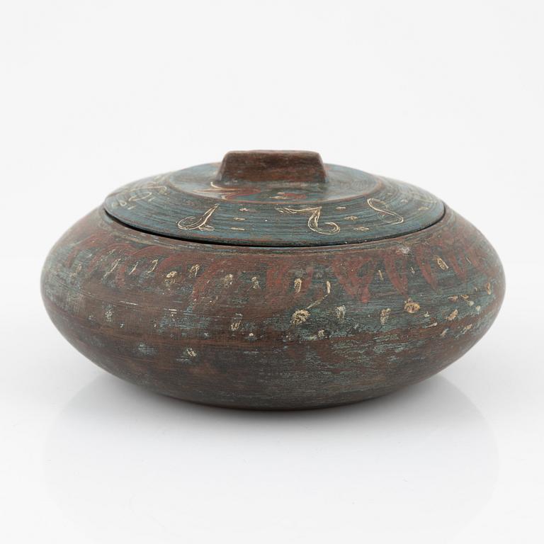 Two Swedish polychrome painted wooden boxes, 18th/19th century.