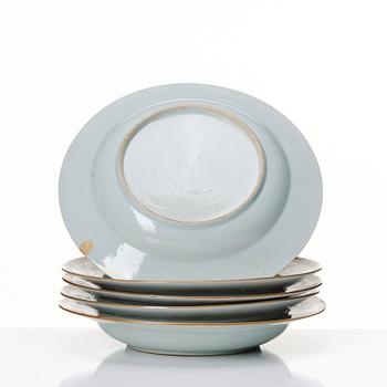 A set of five famille rose 'double peacock' dishes, Qing dynasty, Qianlong (1736-95).