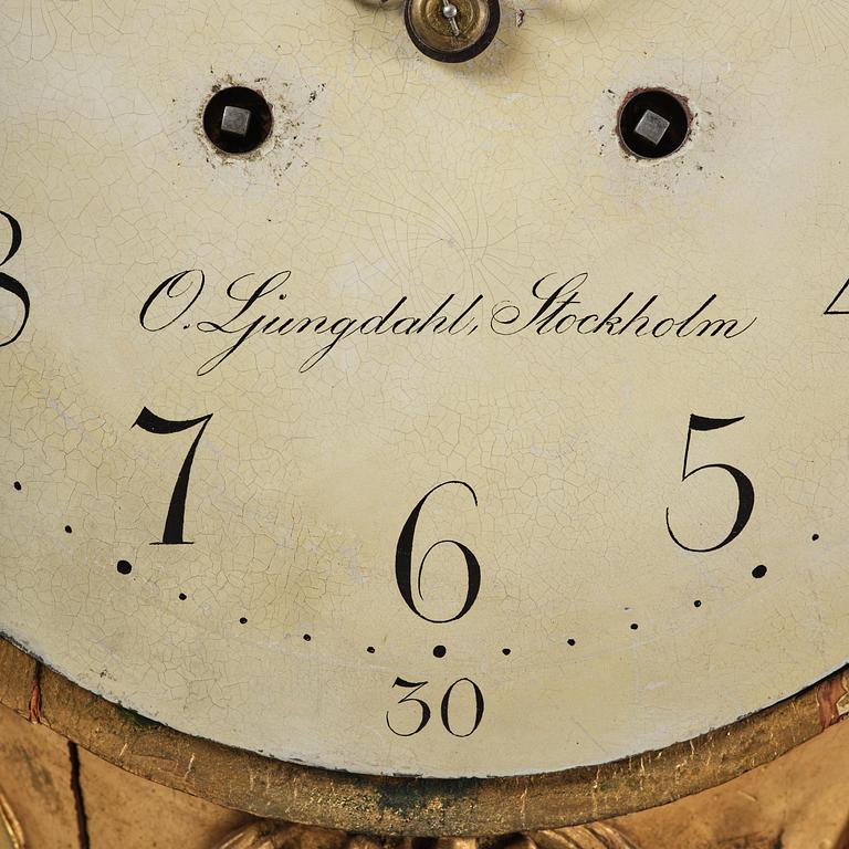 A Gustavian giltwood cartel clock by O. Ljundahl (watchmaker in Stockholm 1775-80).