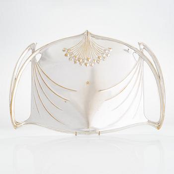 Paul Follot, teekalusto, 4 osaa, hopeoitu messinki, art nouveau, Ranska 1900-luvun alku.