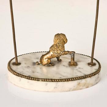 A late gustavian marble and gilt brass two-light reading lamp, late 18th century.